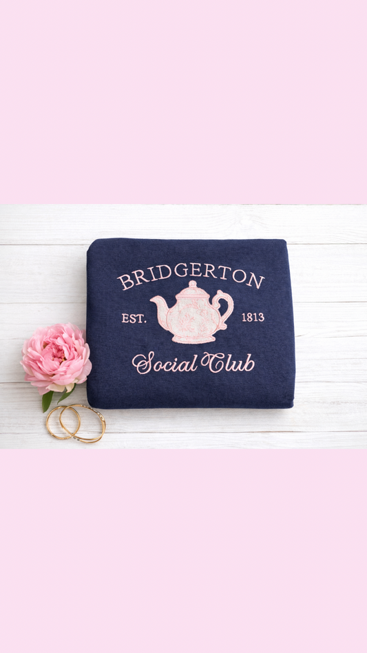 blue sweatshirt bookish romance inspired with a pink chinoiserie teapot.