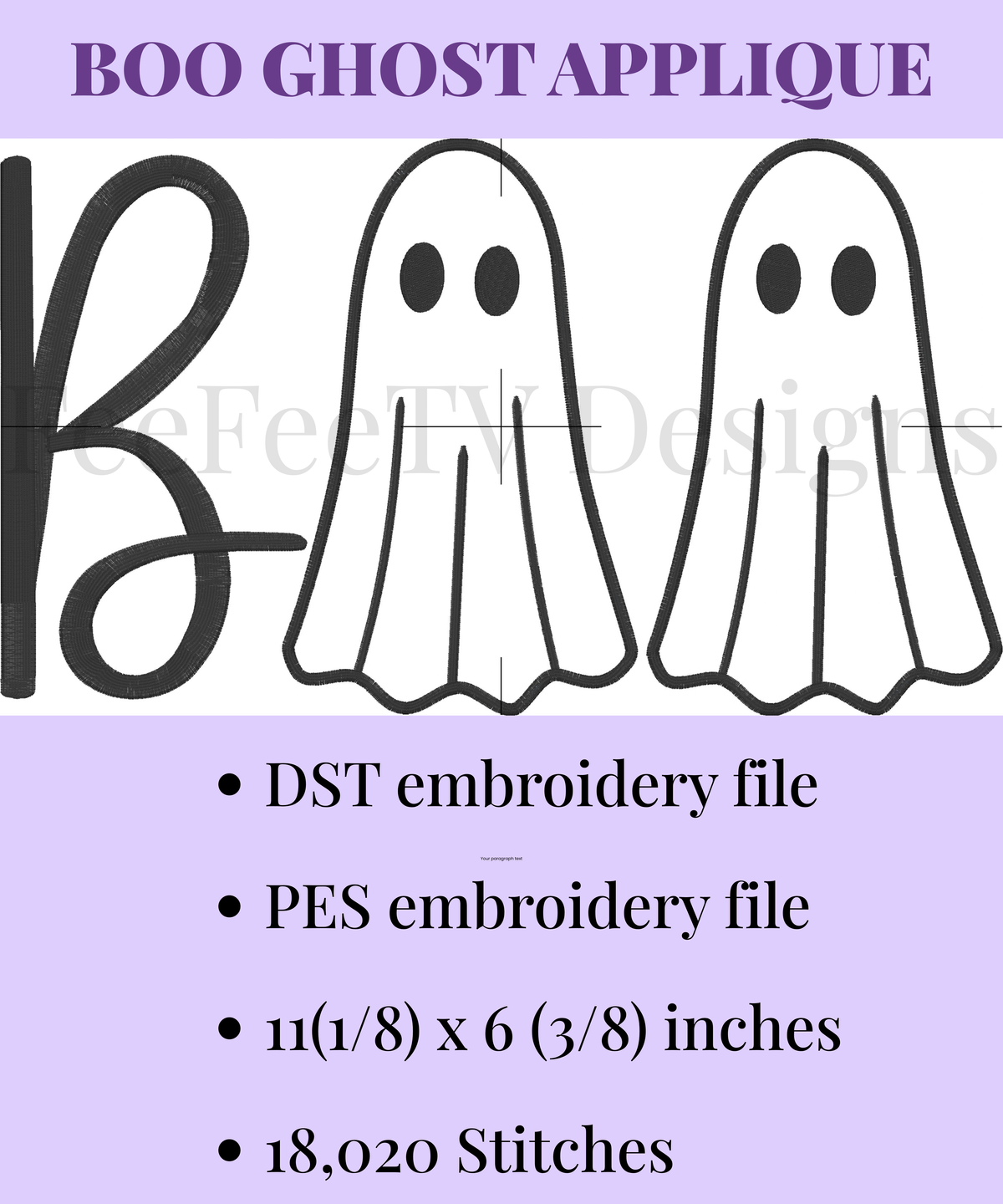 BOO GHOST APPLIQUE - EMBROIDERY FILE