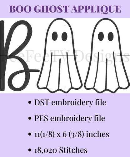 BOO GHOST APPLIQUE - EMBROIDERY FILE
