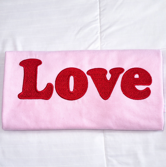 folded love embroidered light pink T-shirt