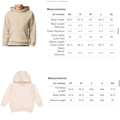 Kids hoodie measurements size chart