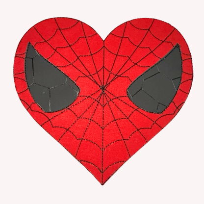 Heart-shaped patch with Spider-web design on a white background