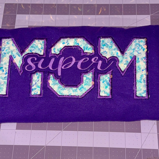 clip of embroidered super mom sequin t-shirt