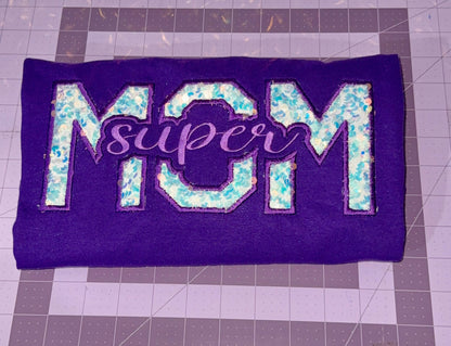 clip of embroidered super mom sequin t-shirt