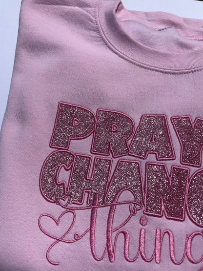 video of pink prayer changes things sweatshirt