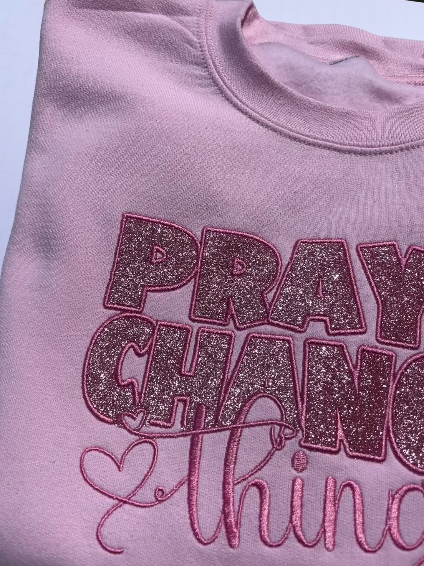 video of pink prayer changes things sweatshirt